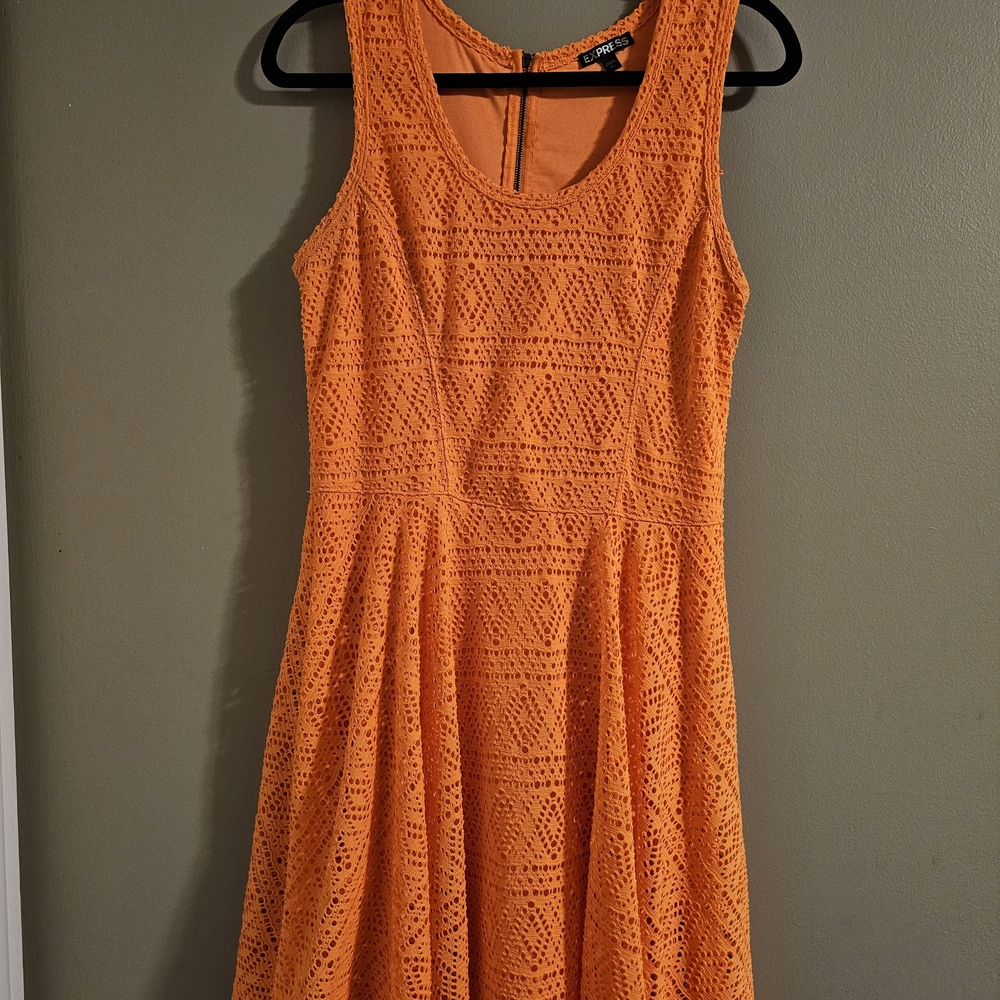 Express Vibrant Orange Lace Midi Dress